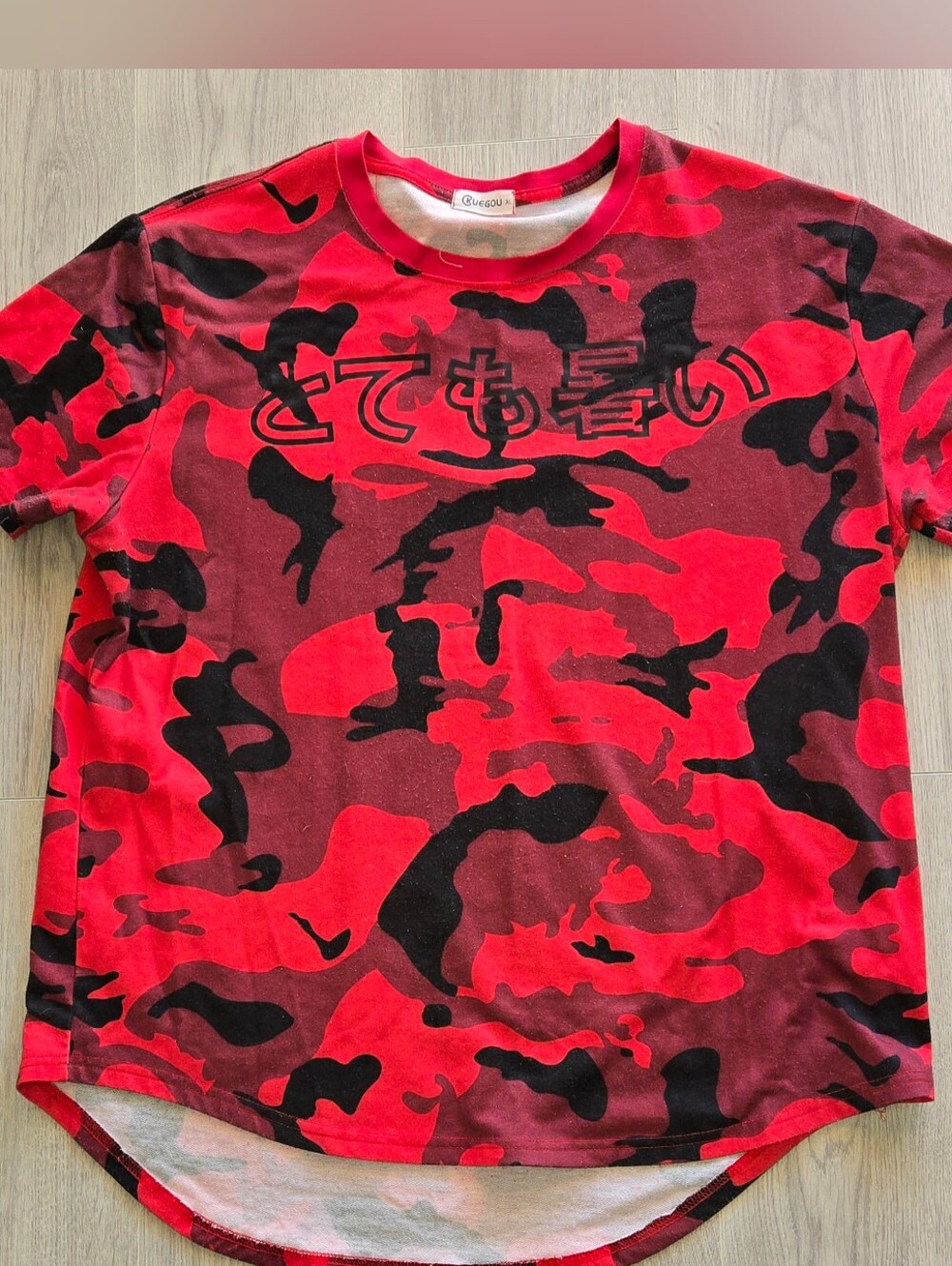 1 of 1 Très Chaud Custom Red Camo Japanese Streetwear Scallop Hem Tee